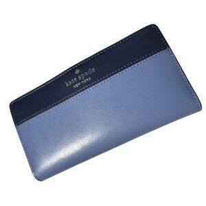 Kate Spade New York Blue Leather Wallet With Snap & Zipper Closures